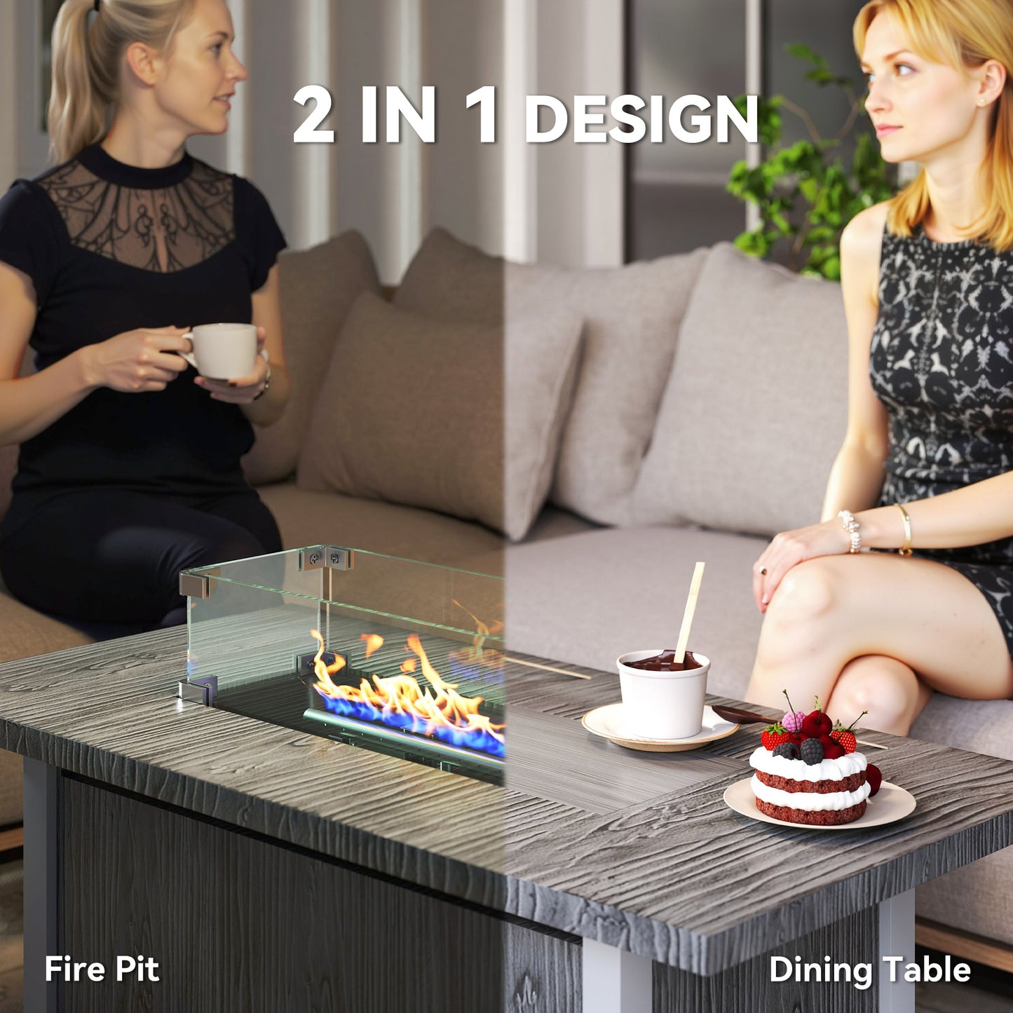 Outsunny 50000 BTU Gas Fire Pit Table With Cover And Glass Screen Dark Grey For Outdoor Dining And Warmth