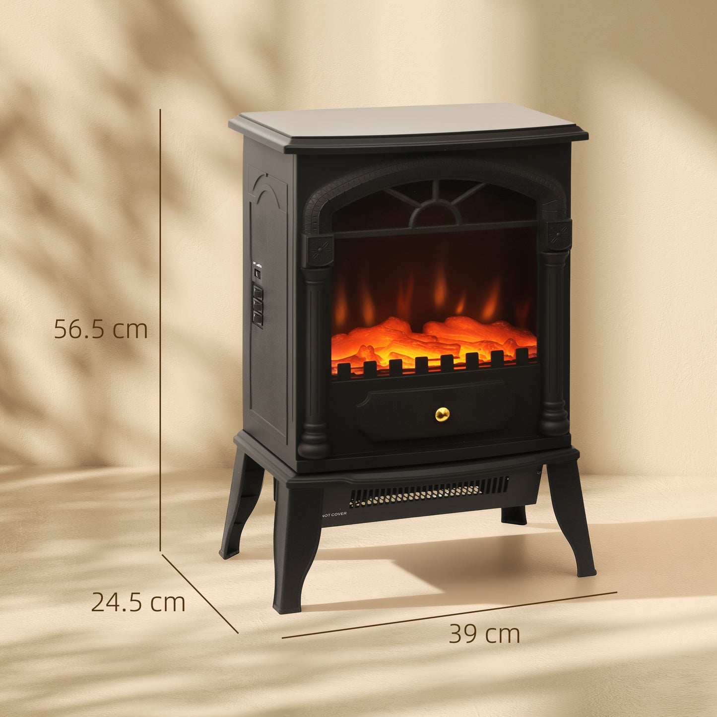 HOMCOM Electric Fireplace Heater With 3D Flame Effect 2000W 1000W Adjustable Thermostat 2 Heat Settings Black