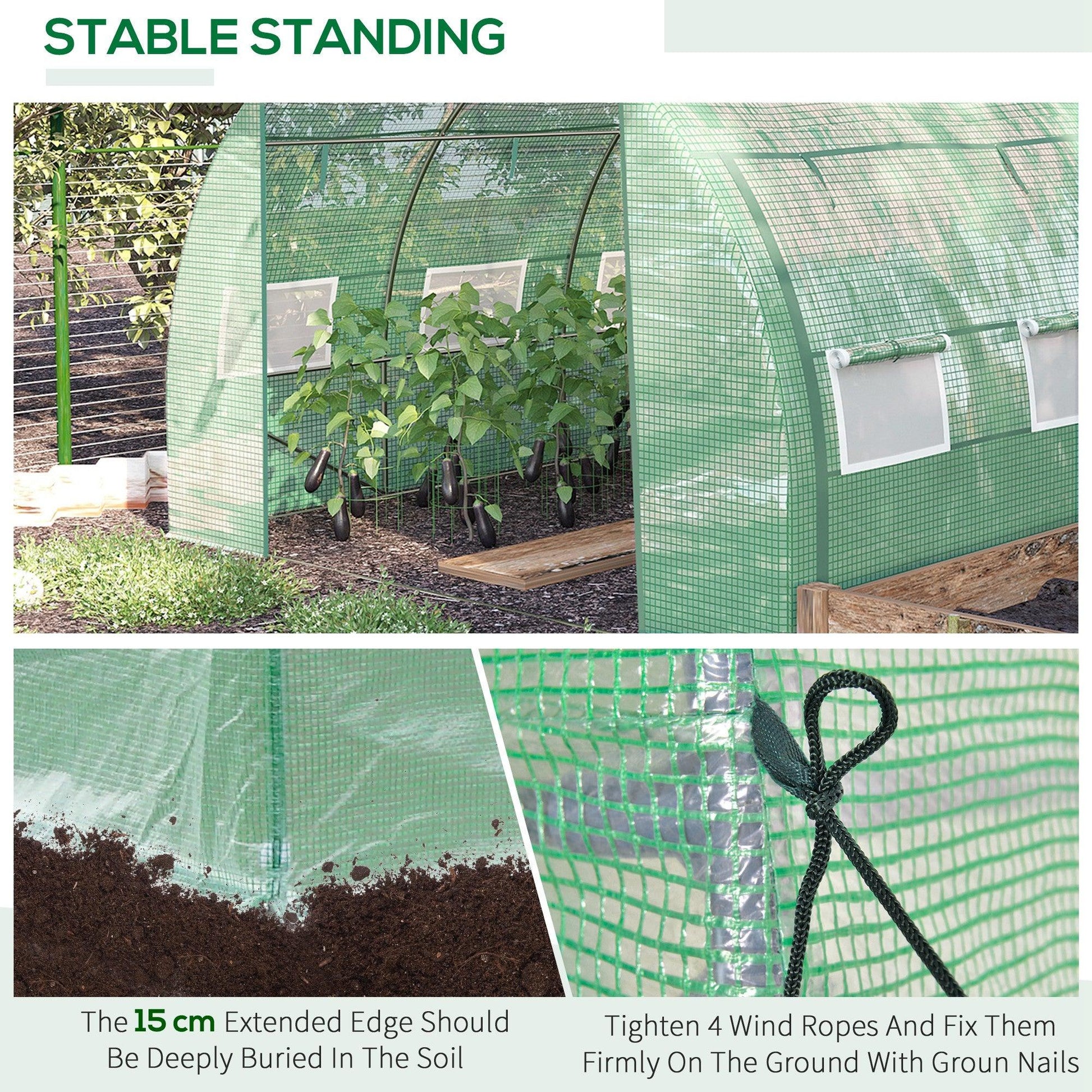 Outsunny 3 x 3 x 2 m Polytunnel Greenhouse Pollytunnel Tent Steel Frame Green - ALL4U RETAILER LTD