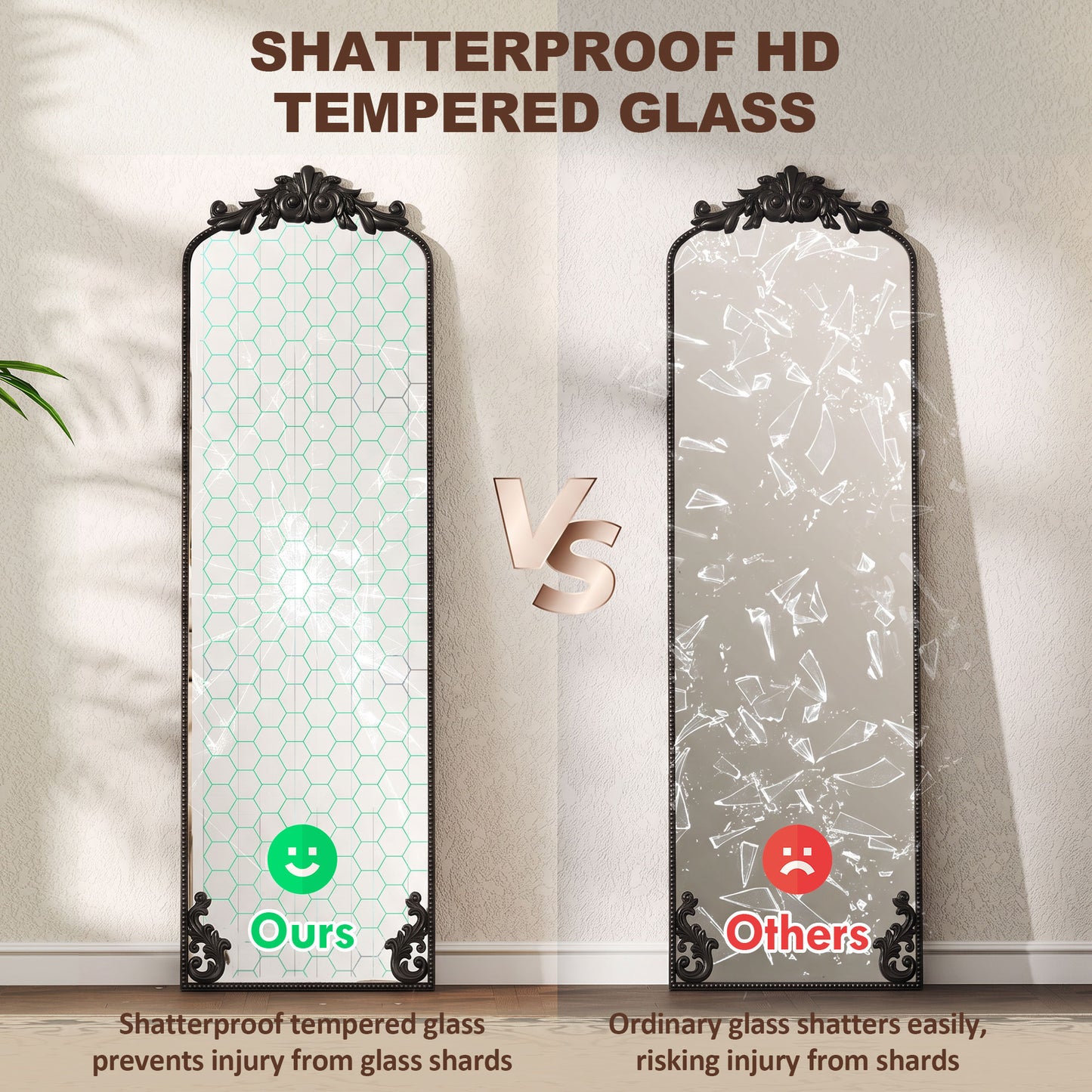 HOMCOM Baroque Full Length Floor Mirror With Black Metal Frame For Bedroom