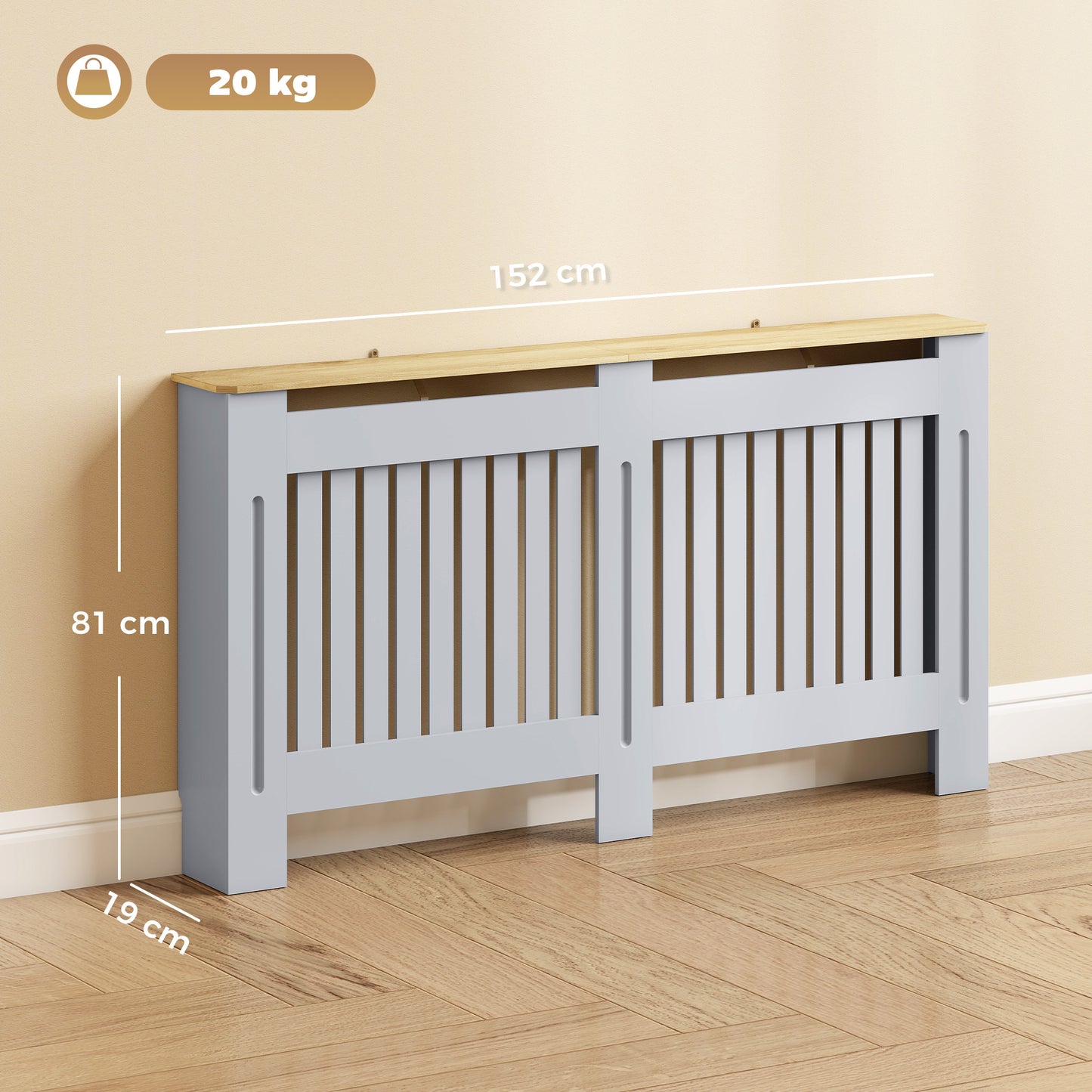 HOMCOM Slatted Radiator Cover Painted Cabinet with Line Grill Design 152L x 19W x 81H cm Grey