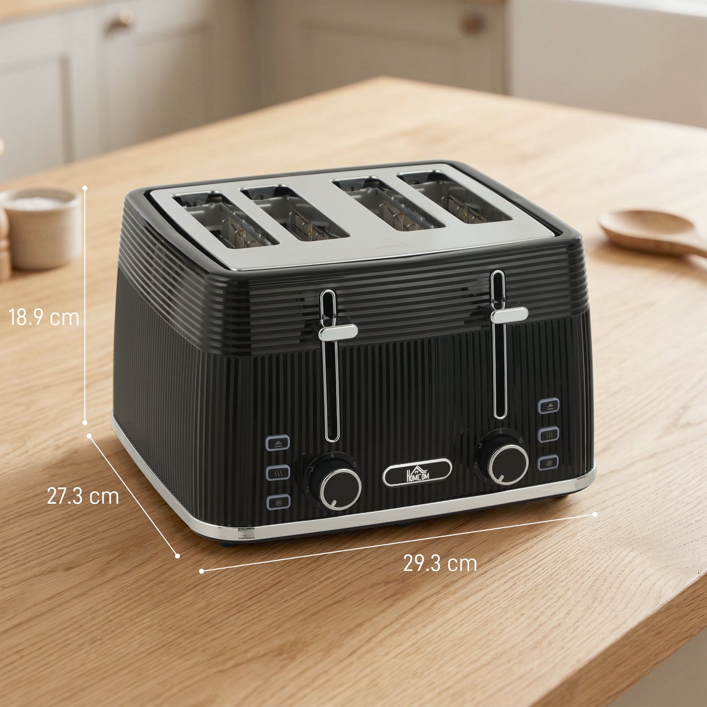 HOMCOM 4 Slice Toaster With 7 Browning Levels Dual Controls Removable Crumb Tray Black