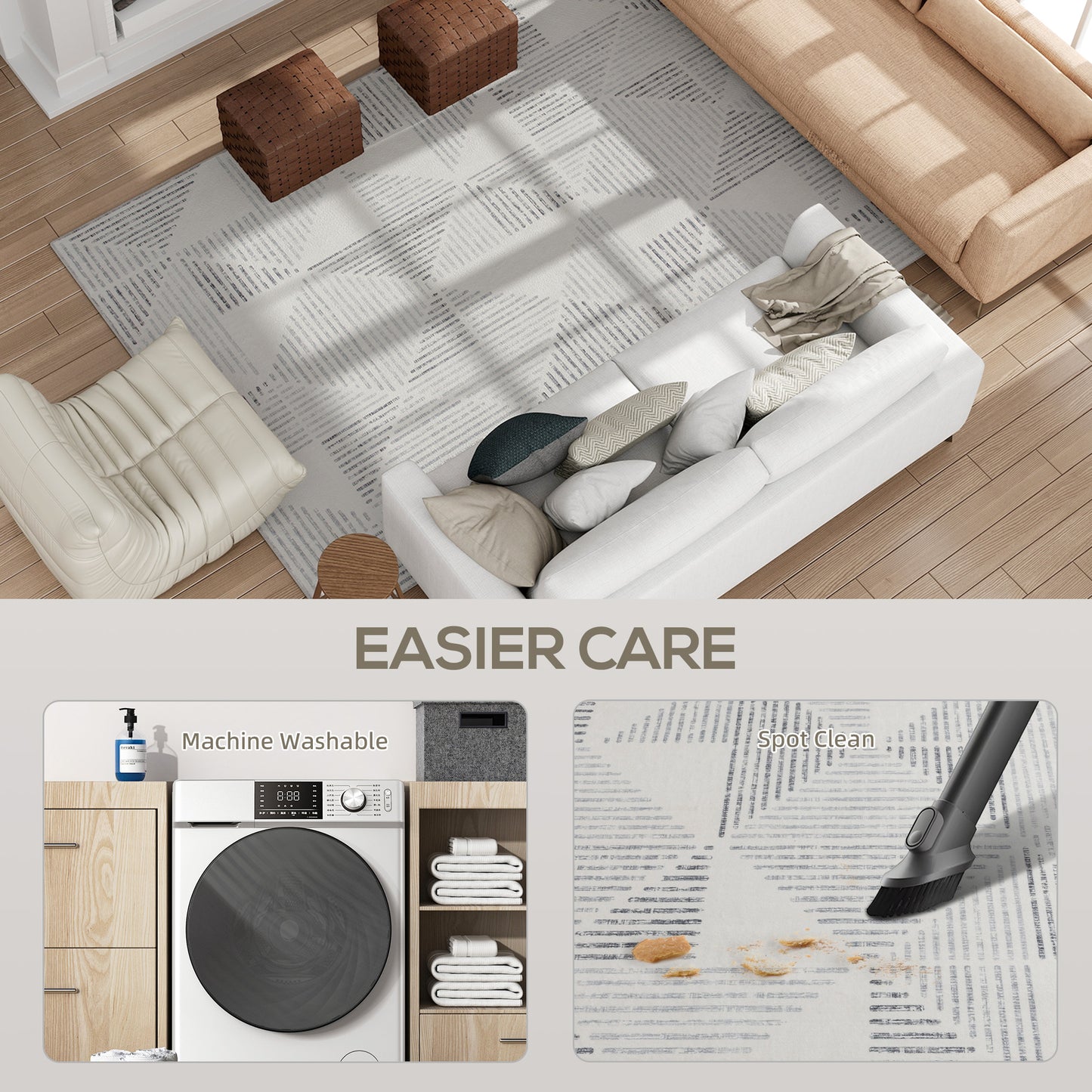 HOMCOM Modern Area Rug 290 x 200 cm Geometric Pattern Non Slip Washable Grey Living Room Bedroom Dining Room Office