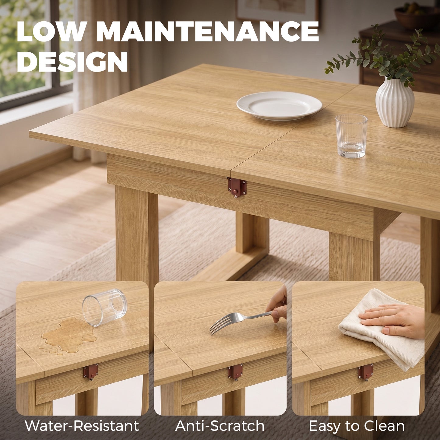 Homcom Folding Dining Table With Under Storage And Oak Effect Extension
