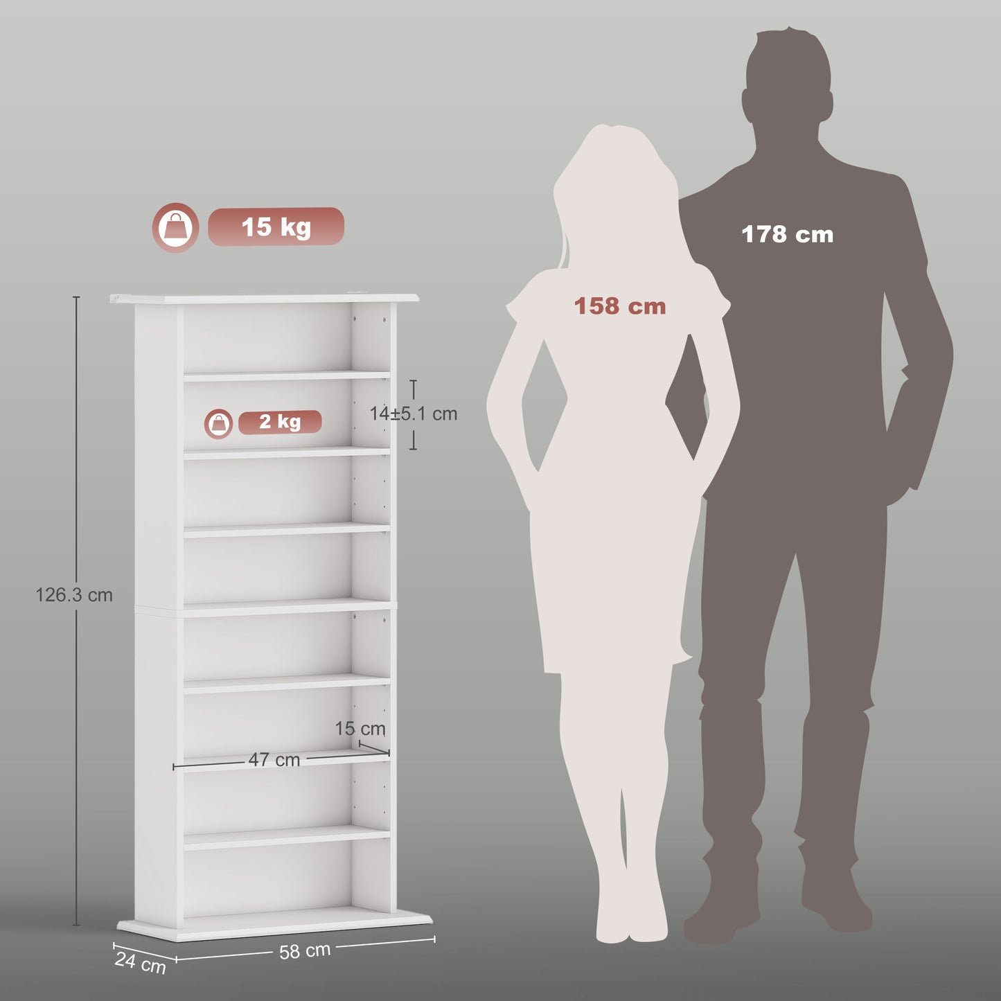 HOMCOM 360 CD Storage Unit White With 8 Shelves Holds 360 CDs Or 185 DVDs Blu Rays Anti Tip Straps For Wall Fixing