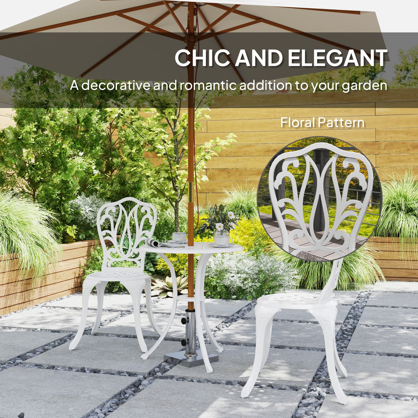 Outsunny 3 Piece Garden Bistro Set Cast Aluminium Outdoor Furniture With Umbrella Hole For Balcony Porch Patio White