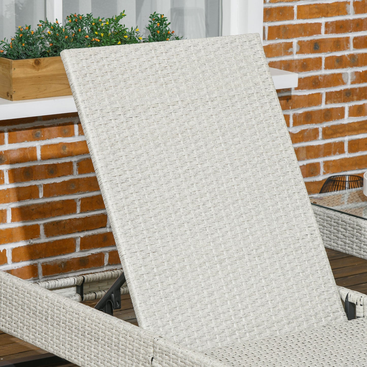 Outsunny Adjustable Reclining Rattan Lounge Chair Set with Cushions and Glass Coffee Table, Light Grey - ALL4U RETAILER LTD