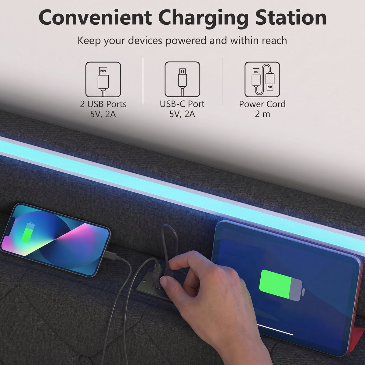Homcom Double Bed Frame With Hydraulic Storage Led Lights Usb Charging Black