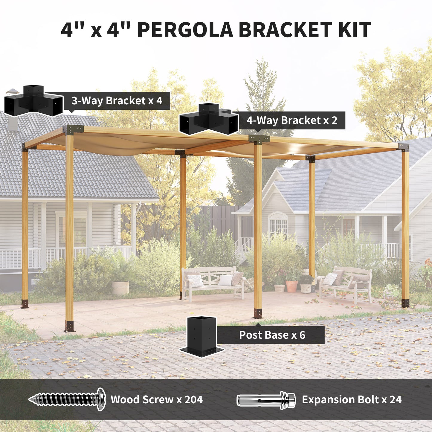 Outsunny 12 Pieces Pergola Kit Brackets 3 Way 4 Way Corner Brackets For 9.6 By 9.6 cm Lumber