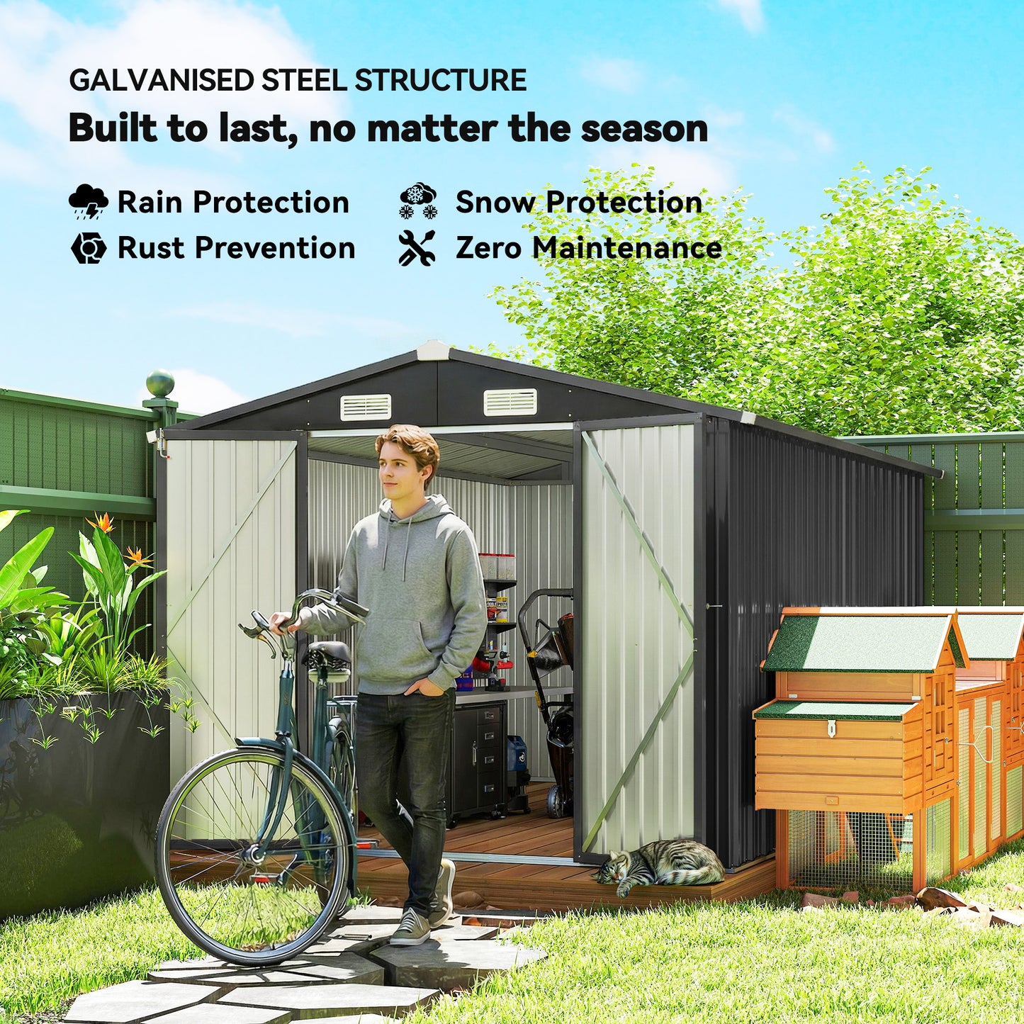 Outsunny 12 X 8 Ft Garden Shed Outdoor Storage With Lockable Double Doors 4 Vents Dark Grey