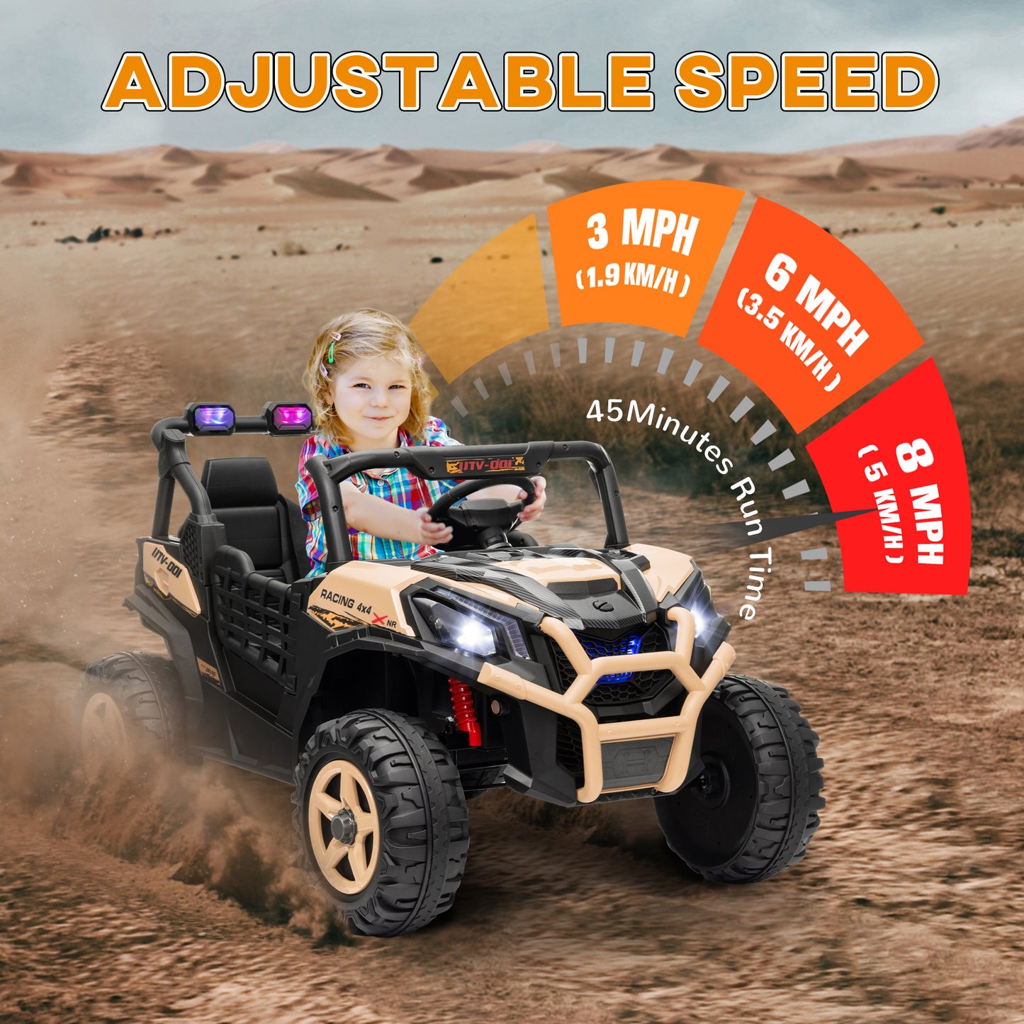 AIYAPLAY 24V Dual Seat Kids Electric Ride-On Car with Remote Control, Suspension, Slow Start, and 3 Speed Settings for Ages 3-8, Khaki