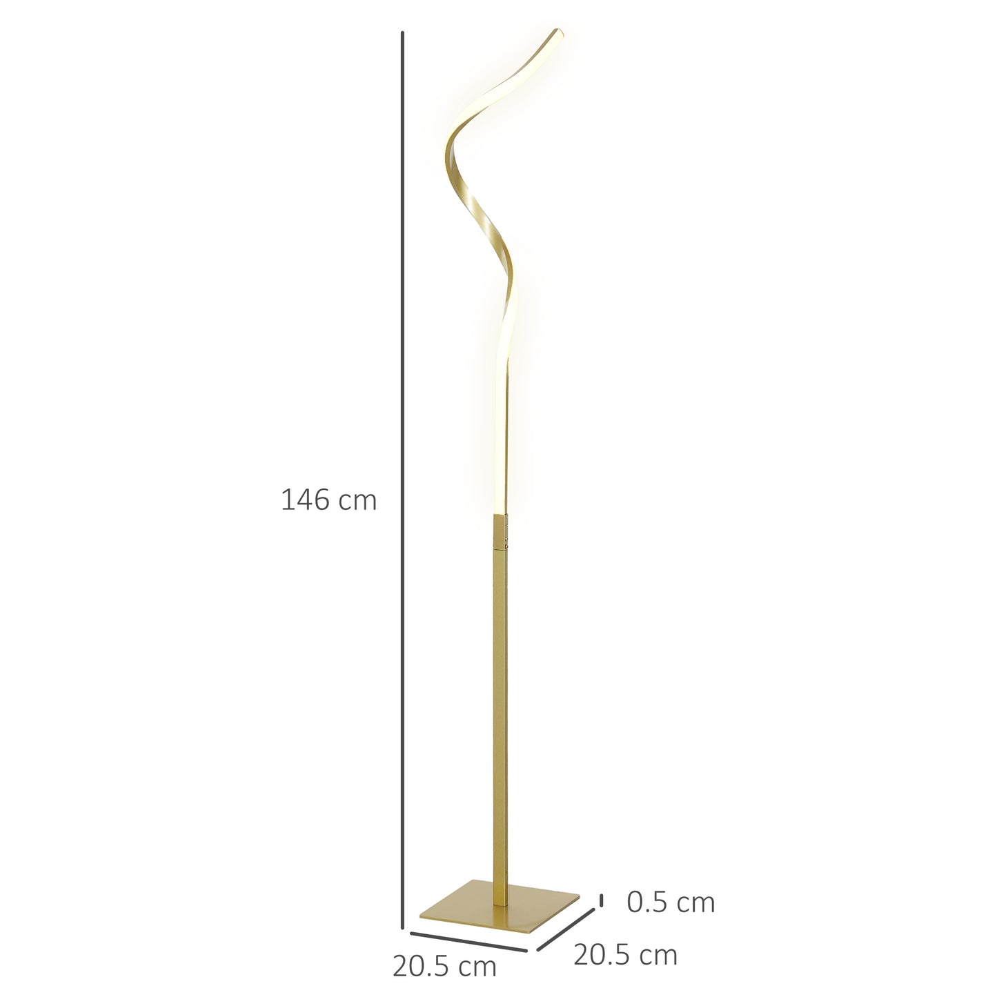 HOMCOM LED Floor Lamp Spiral Twist With 3 Adjustable Brightness Levels Foot Switch Gold Tone For Bedroom Living Room