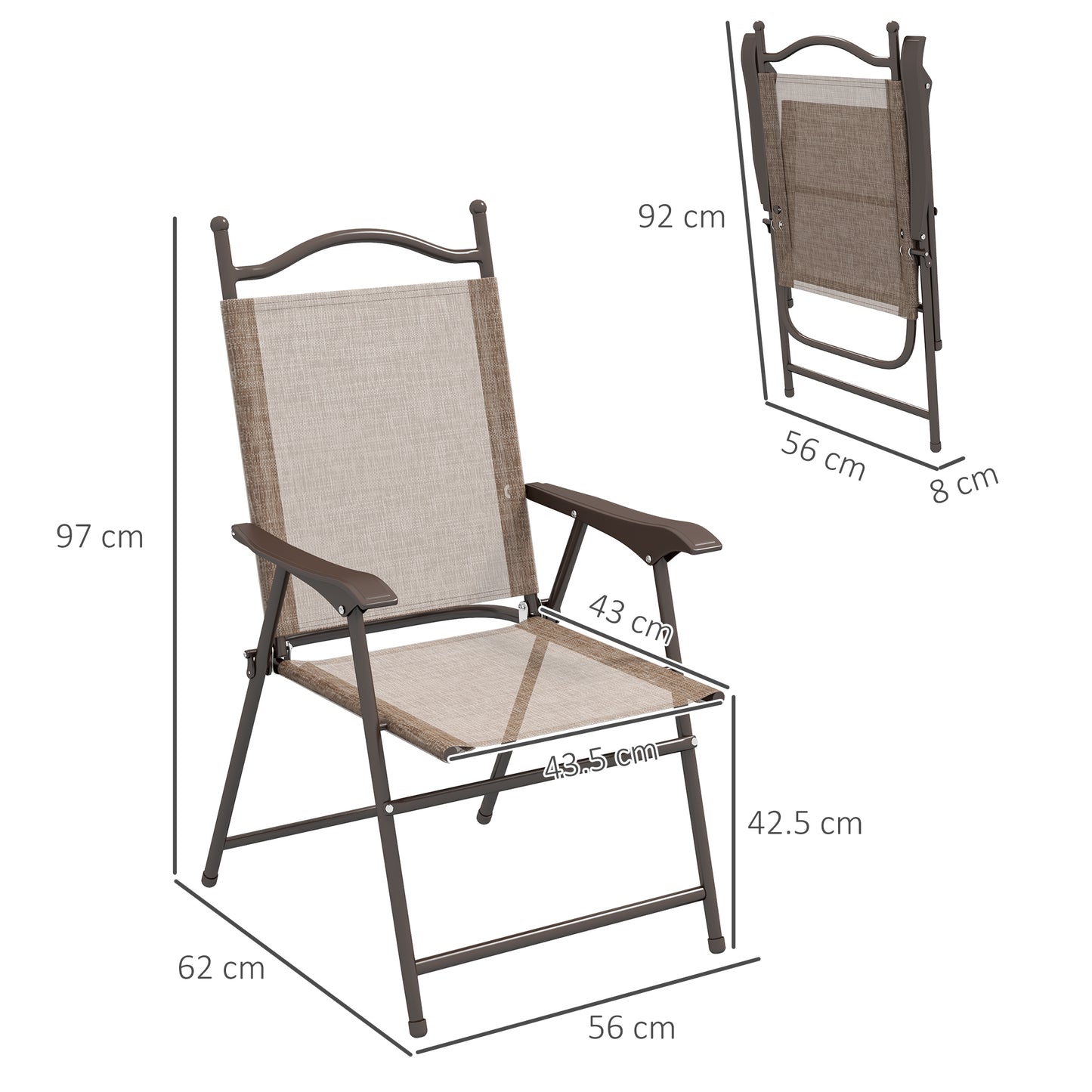 Outsunny Folding Garden Chairs Set Of Two With Fabric Mesh Seats Outdoor In Mixed Brown