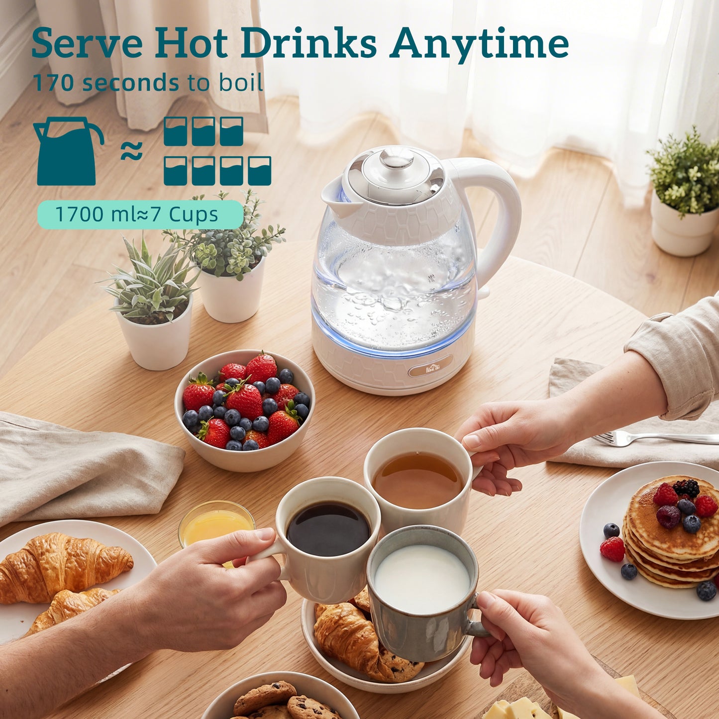 HOMCOM Kettle and Toaster Set 3000W Rapid Kettle With Strix Thermostat 4 Slice Toaster 7 Browning Controls Cream
