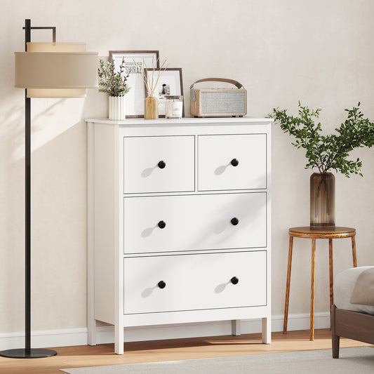 HOMCOM Modern 4 Drawer Chest Of Drawers White Dresser For Living Room Hallway Entryway