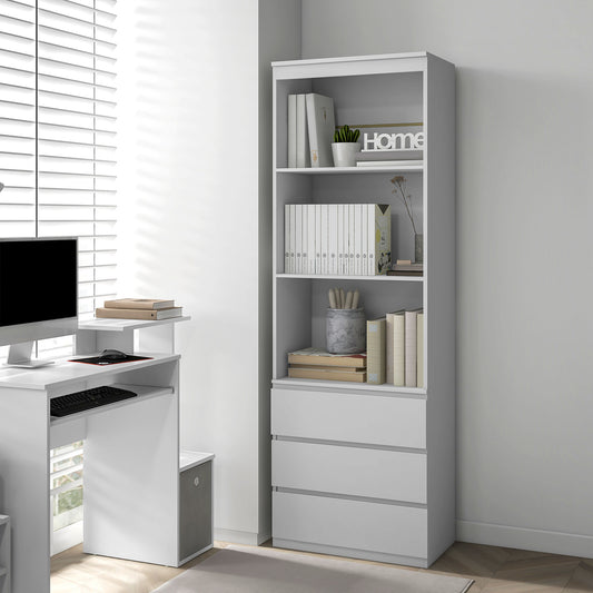 HOMCOM Elegant White 180cm High Bookcase with Shelves and Drawers - Ideal for Compact Spaces - ALL4U RETAILER LTD