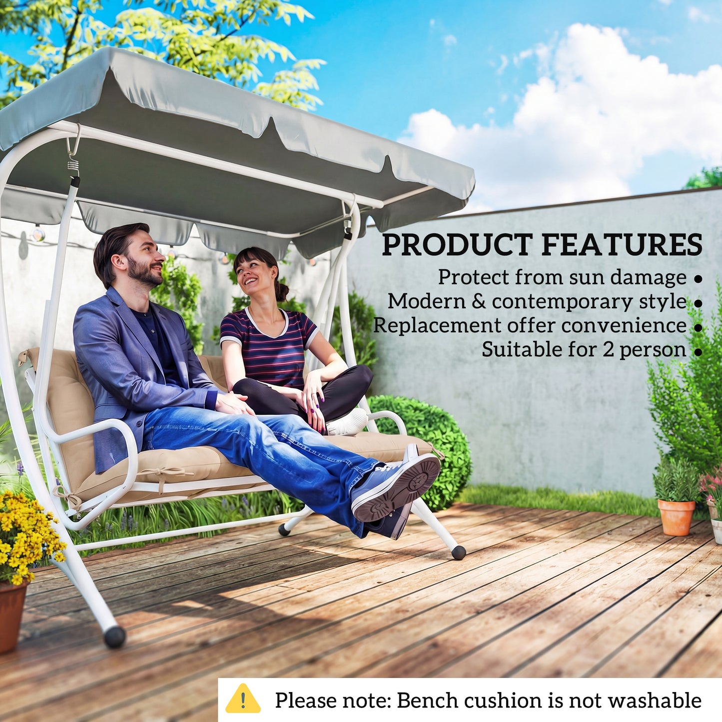 Outsunny Outdoor Garden Bench Cushion 2 Seater With Ties For Indoor And Outdoor Use 110 X 120 CM
