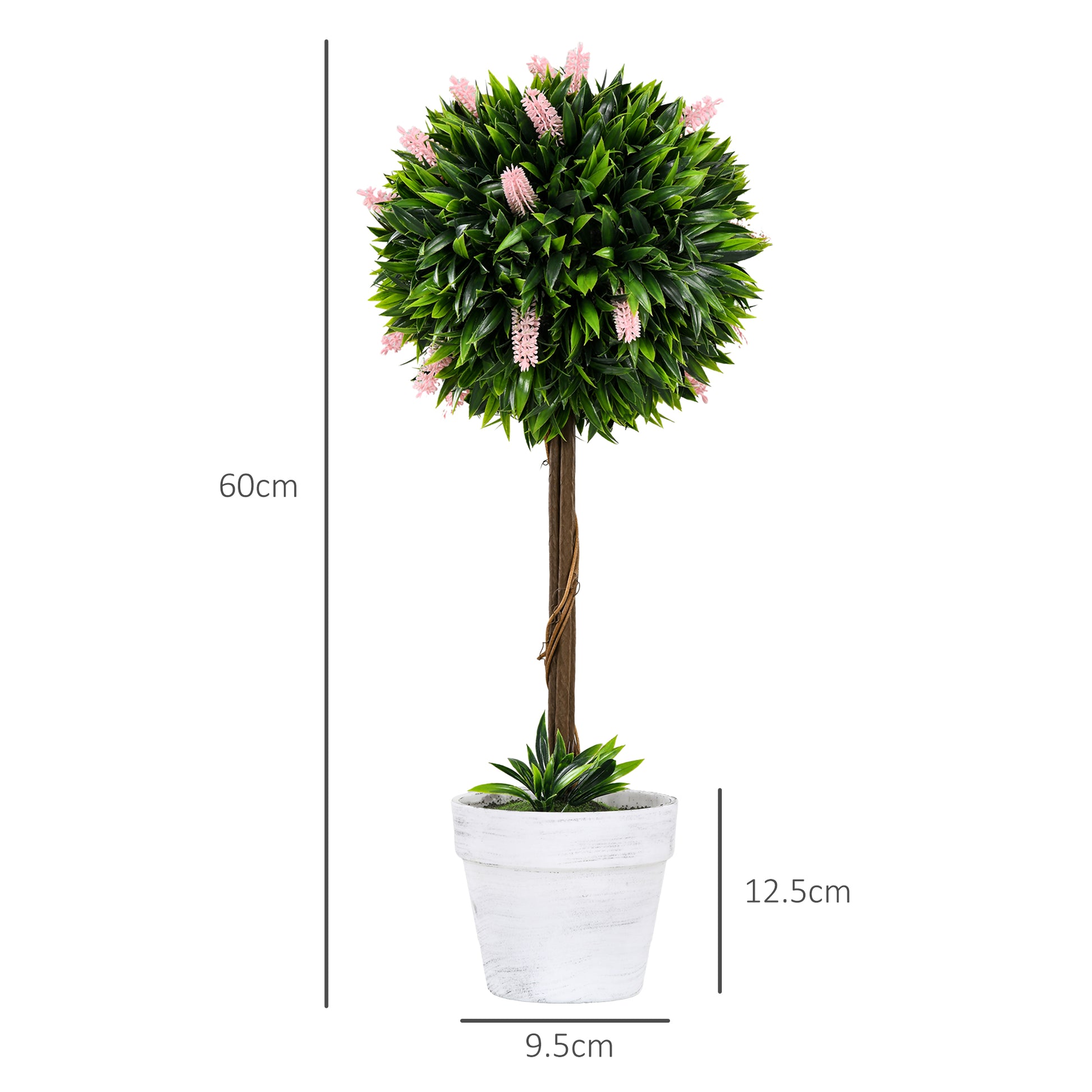 Outsunny Set of 2 Pink Decorative Faux Ball Trees with Lavender Flowers for Indoor and Outdoor Decor, 60cm - ALL4U RETAILER LTD