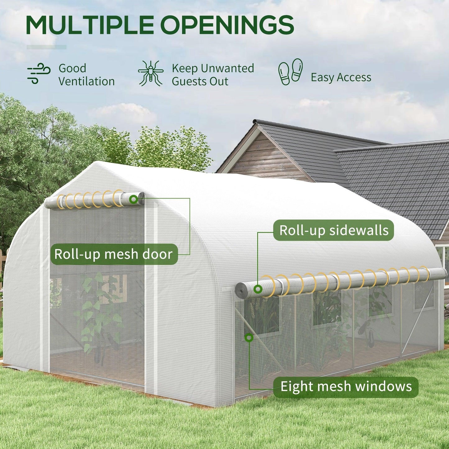 Outsunny 4 x 3(m) Walk-in Tunnel Greenhouse, Roll Up Sidewalls, Mesh Door - ALL4U RETAILER LTD