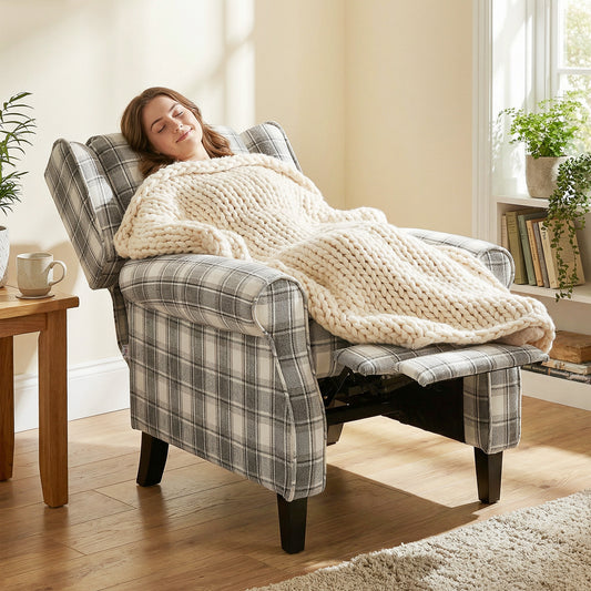 HOMCOM 160 Degree Reclining Armchair With Footrest Gray And White Linen Upholstery