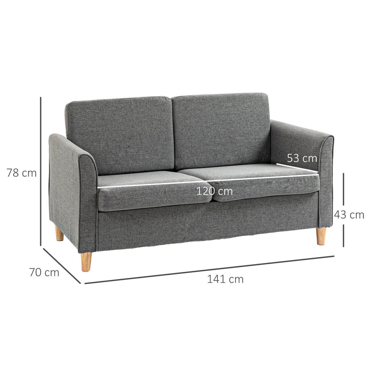 HOMCOM Compact Grey Loveseat Sofa with Armrests for Living Room - ALL4U RETAILER LTD