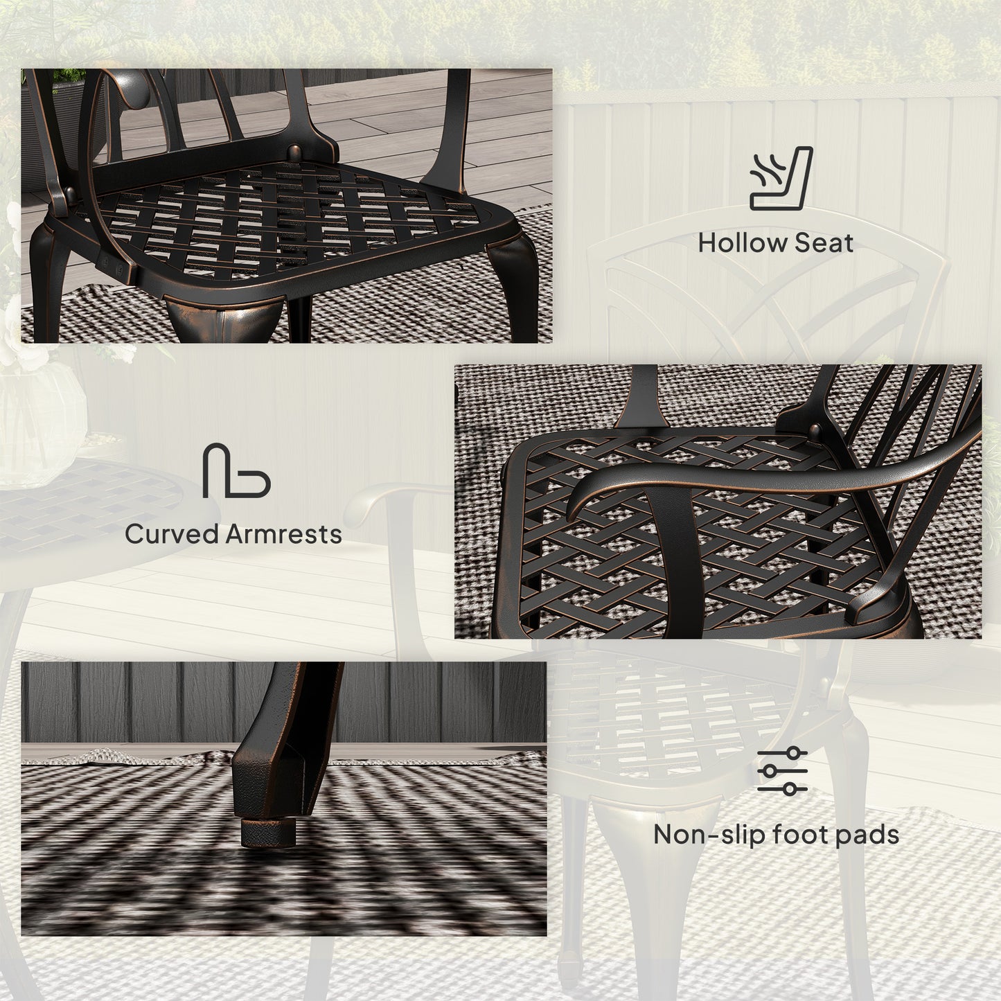 Outsunny 3 Piece Garden Dining Set For 2 Cast Aluminum Round Table With Parasol Hole And 2 Armchairs