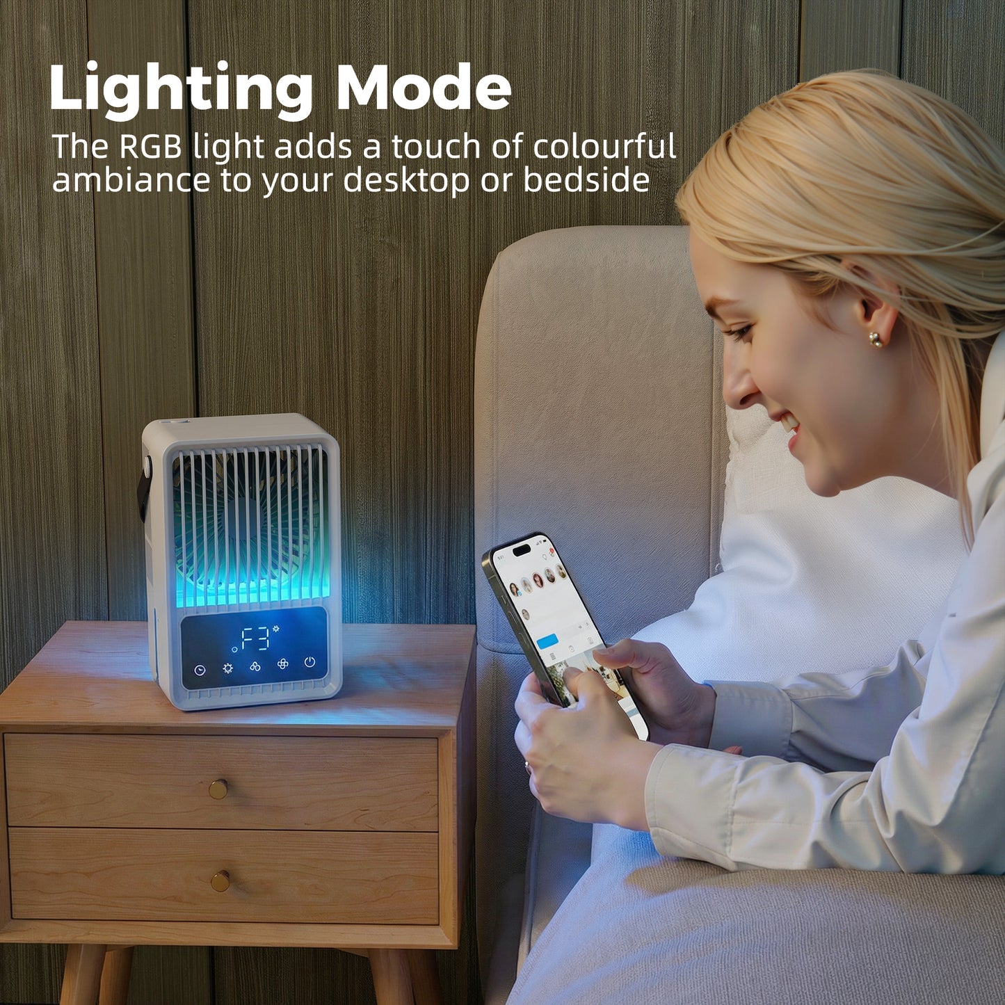 HOMCOM Portable Air Conditioner 4 in 1 Mini Air Cooler with 3 Wind Speeds 2 Mist Modes 7 Colour RGB Light Black