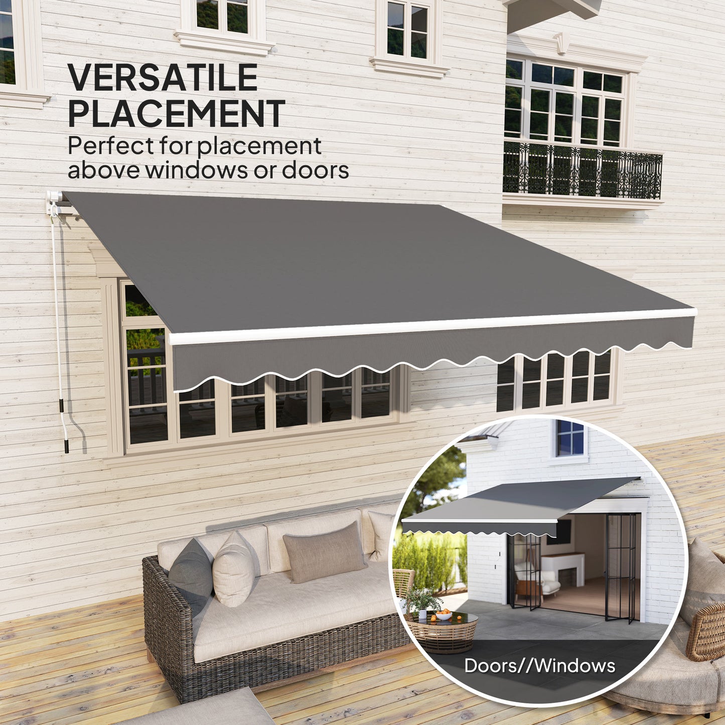 Outsunny 2.95x2.5m Manual Garden Patio Awning Retractable Canopy Sun Shade Shelter With Fittings And Crank Handle