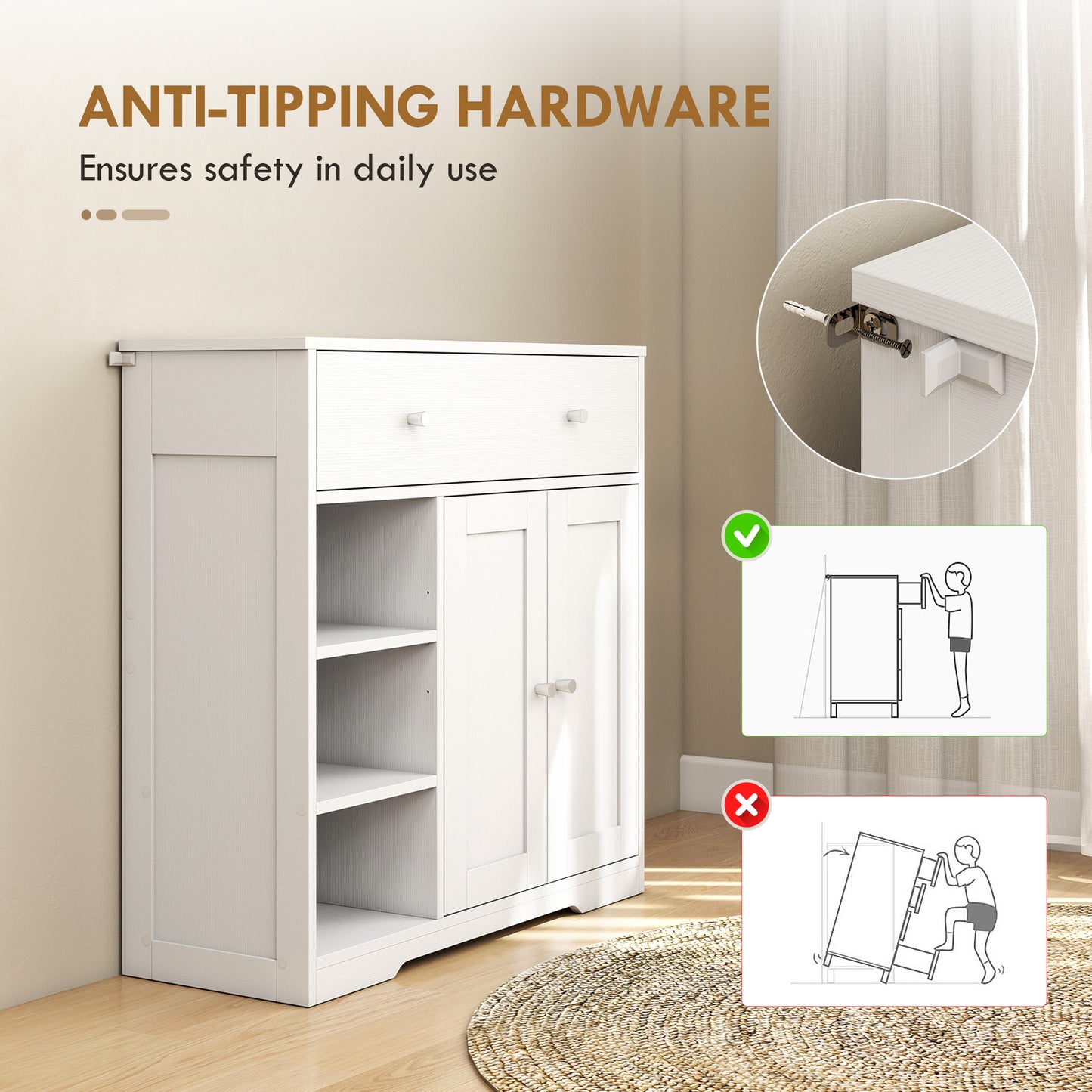 Homcom Freestanding White Bathroom Floor Cabinet With Drawer