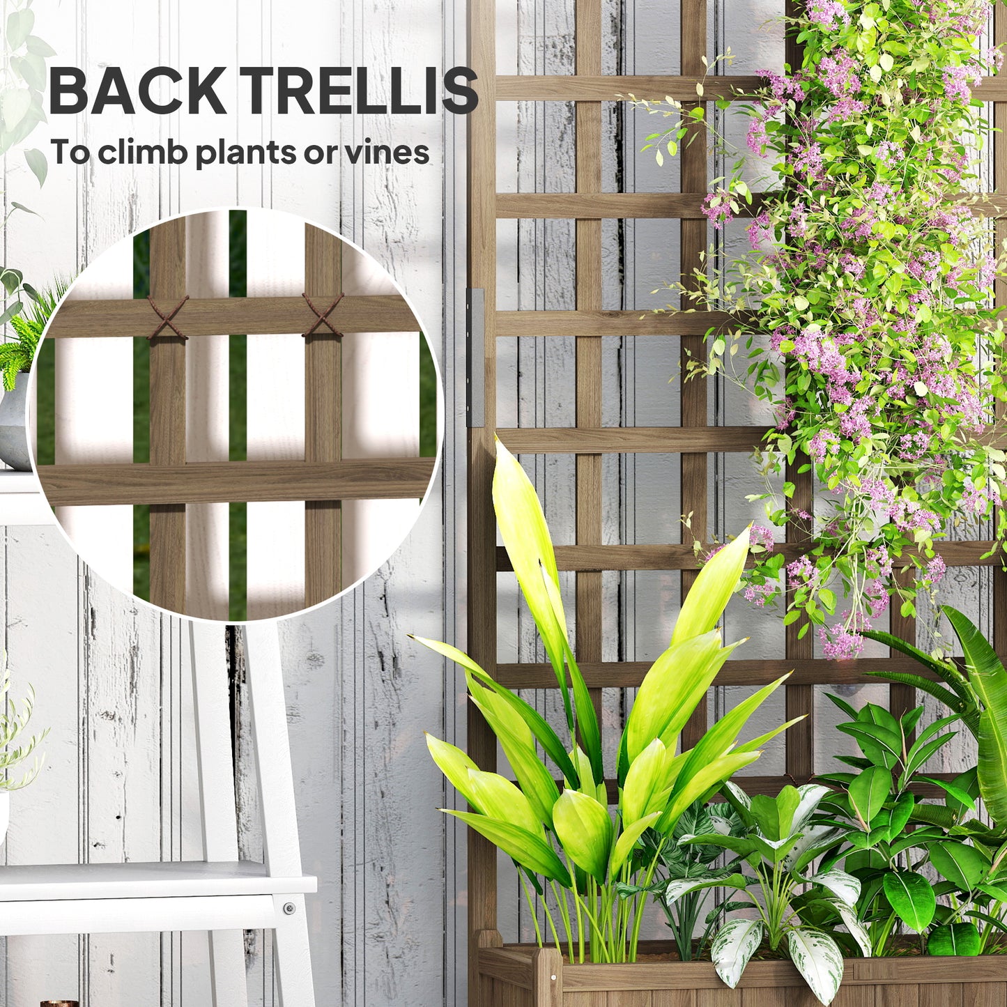 Outsunny Wooden Trellis Planter With Wheels Raised Garden Bed For Vegetables, Herbs And Flowers Brown