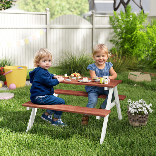 Outsunny Kids Picnic Table And Bench Set Weatherproof Wooden Furniture For Patio Ages 3 To 8 Brown