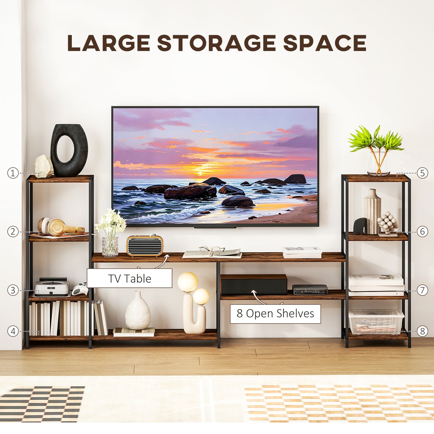 HOMCOM TV Unit For TVs Up To 60 Inches Industrial TV Stand With Storage Shelves Entertainment Centre Living Room Bedroom