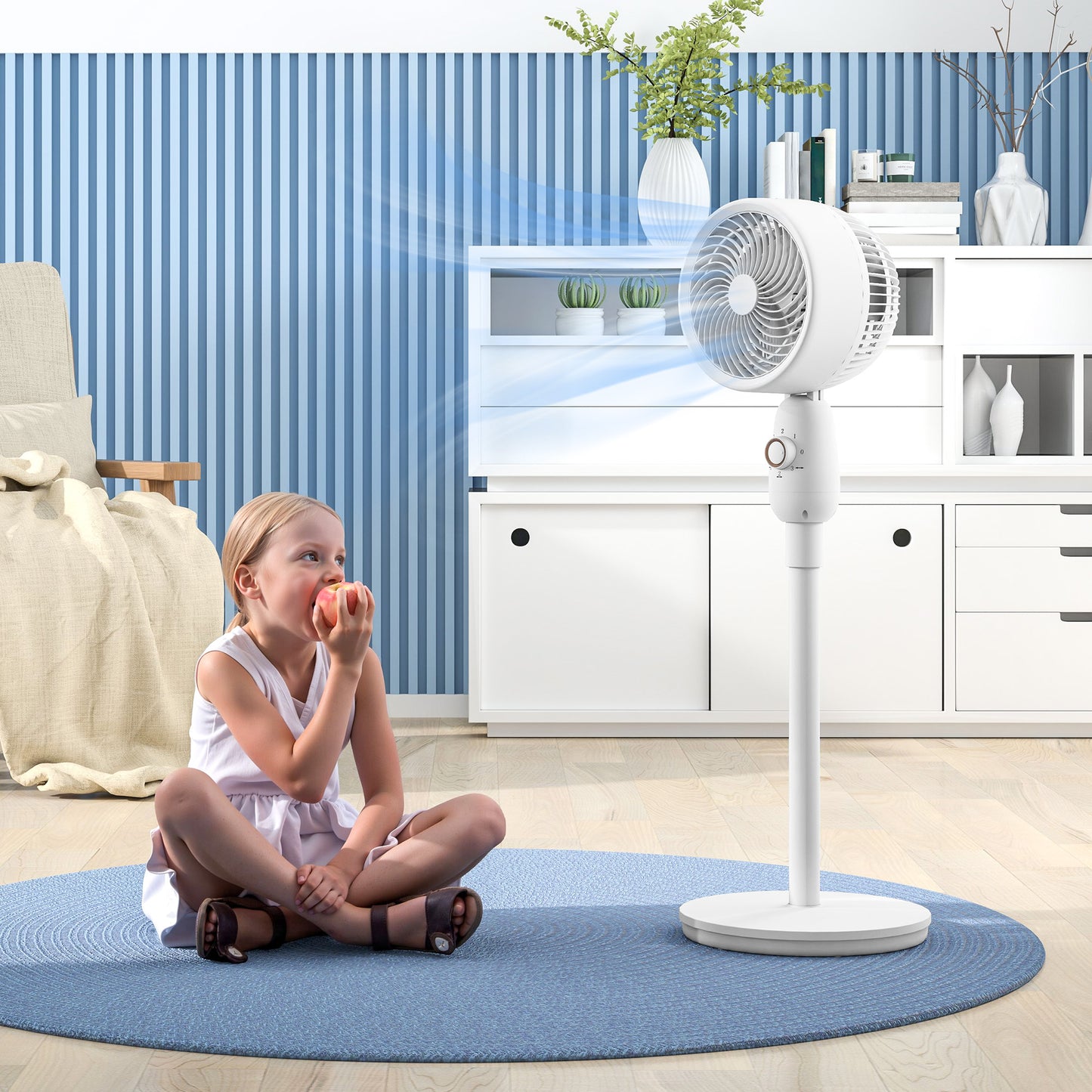 HOMCOM 12 Inch Pedestal Floor Standing Fan With 3 Speed Settings Oscillating Function For Bedroom Home Office White
