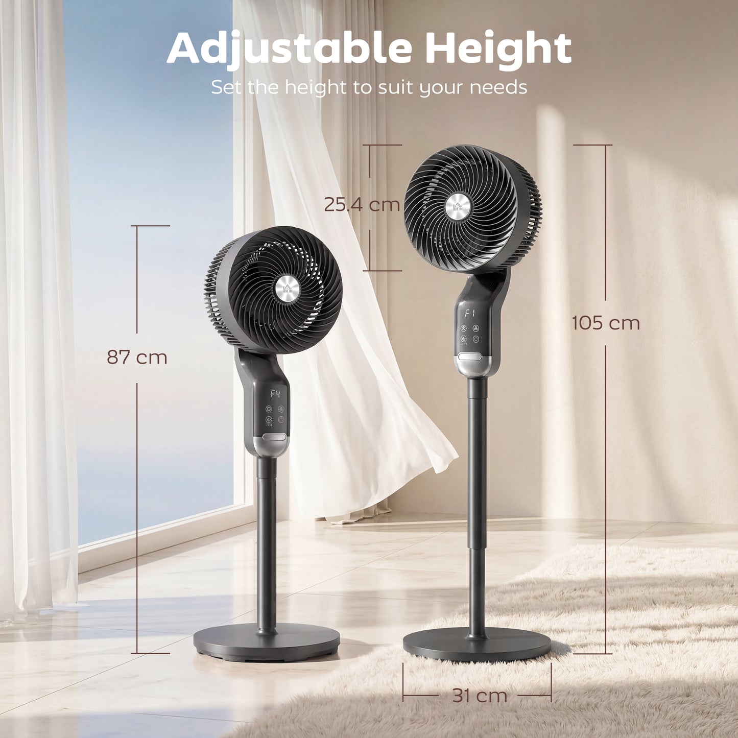 HOMCOM 20 DB Silent Standing Pedestal Fan With Remote 8 Speed Settings 3D Oscillation Adjustable Height 12H Timer