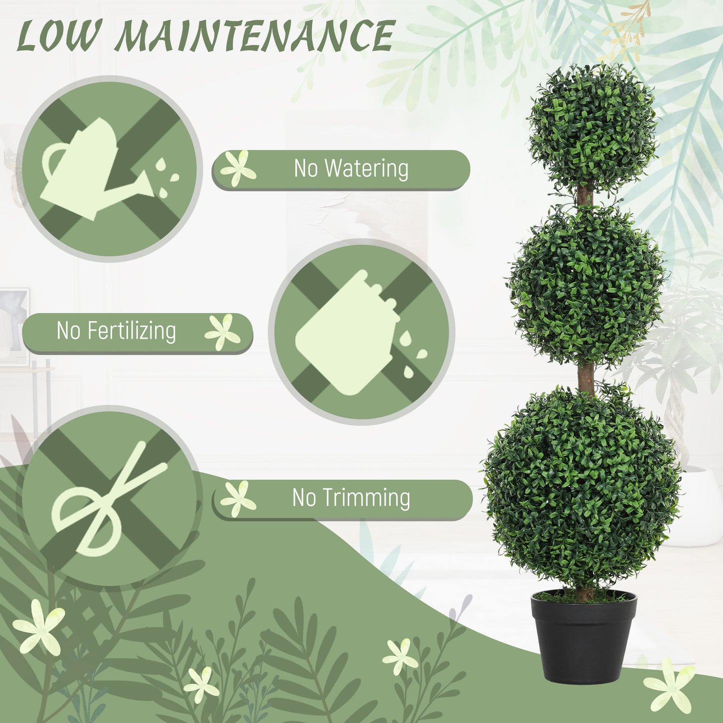 HOMCOM 2 Pack Artificial Boxwood Trees In Pots Topiary Ball Shaped For Indoor Outdoor Use UV Protected 100cm