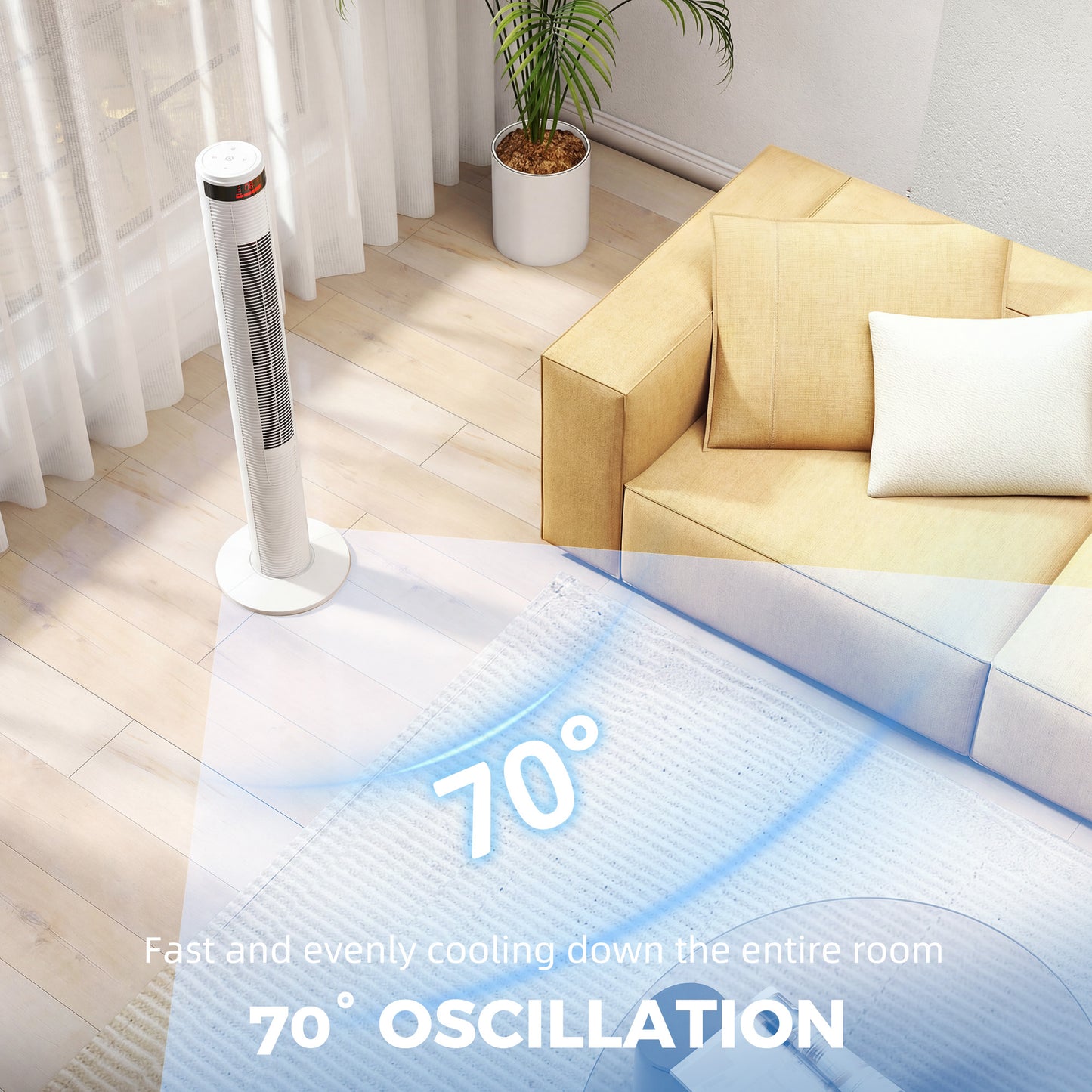 HOMCOM Oscillating Tower Fan with Remote Control, 3 Speed Settings and 4 Wind Modes, White