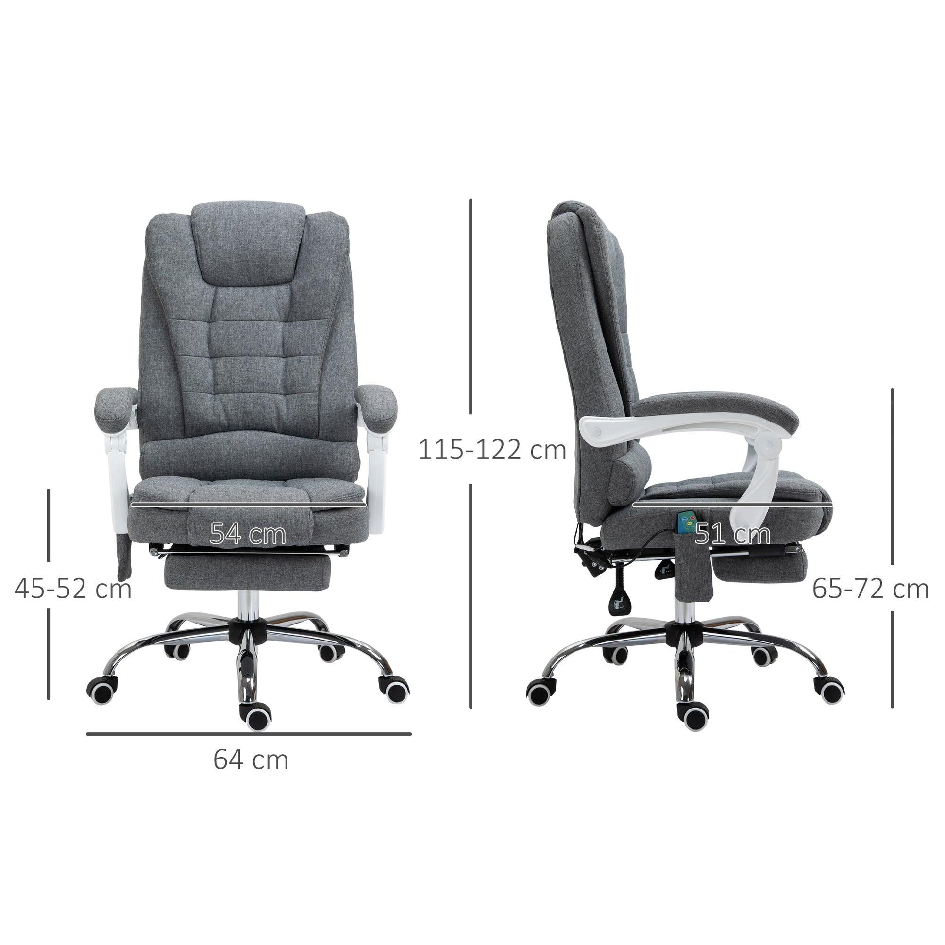 Vinsetto Heated Massage Executive Office Chair - Adjustable Swivel Ergonomic Desk Chair with Footrest (Grey) - ALL4U RETAILER LTD