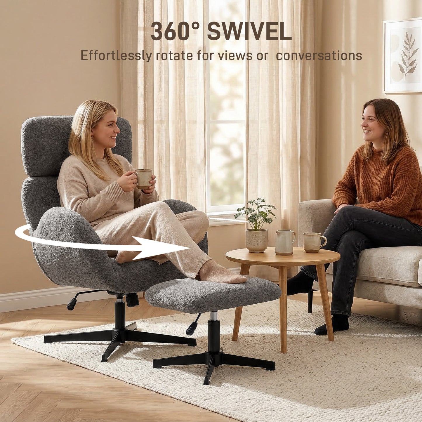 HOMCOM Swivel Armchair And Footstool Set With Adjustable Headrest Height Adjustable Rocking Function In Grey