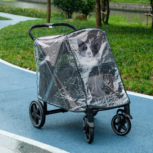 PawHut 4 Wheel Pet Stroller with Rain Cover for Medium and Large Dogs - Black - ALL4U RETAILER LTD