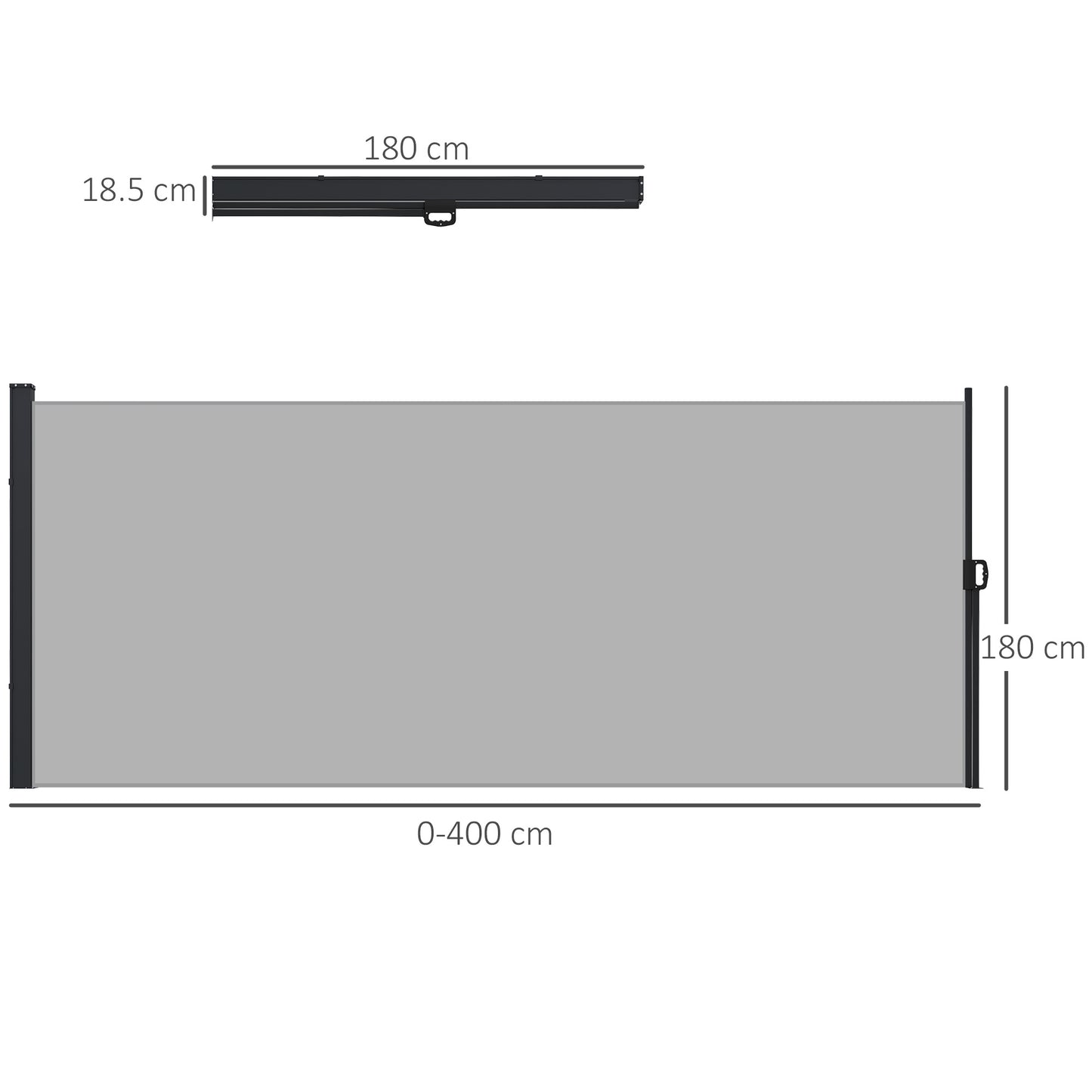 Outsunny Retractable Side Awning Outdoor Privacy Screen 400 x 180 cm Light Grey Shade