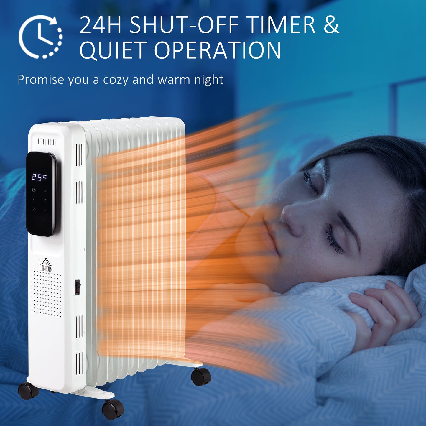 HOMCOM 2720W 11-Fin Oil Filled Portable Electric Heater with Adjustable Thermostat, LED Display, and 24-Hour Timer - White - ALL4U RETAILER LTD