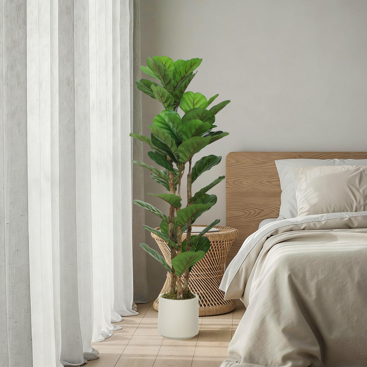 HOMCOM 120cm Artificial Fiddle Leaf Fig Tree Green Realistic Leaves Maintenance Free Indoor Plant Decor