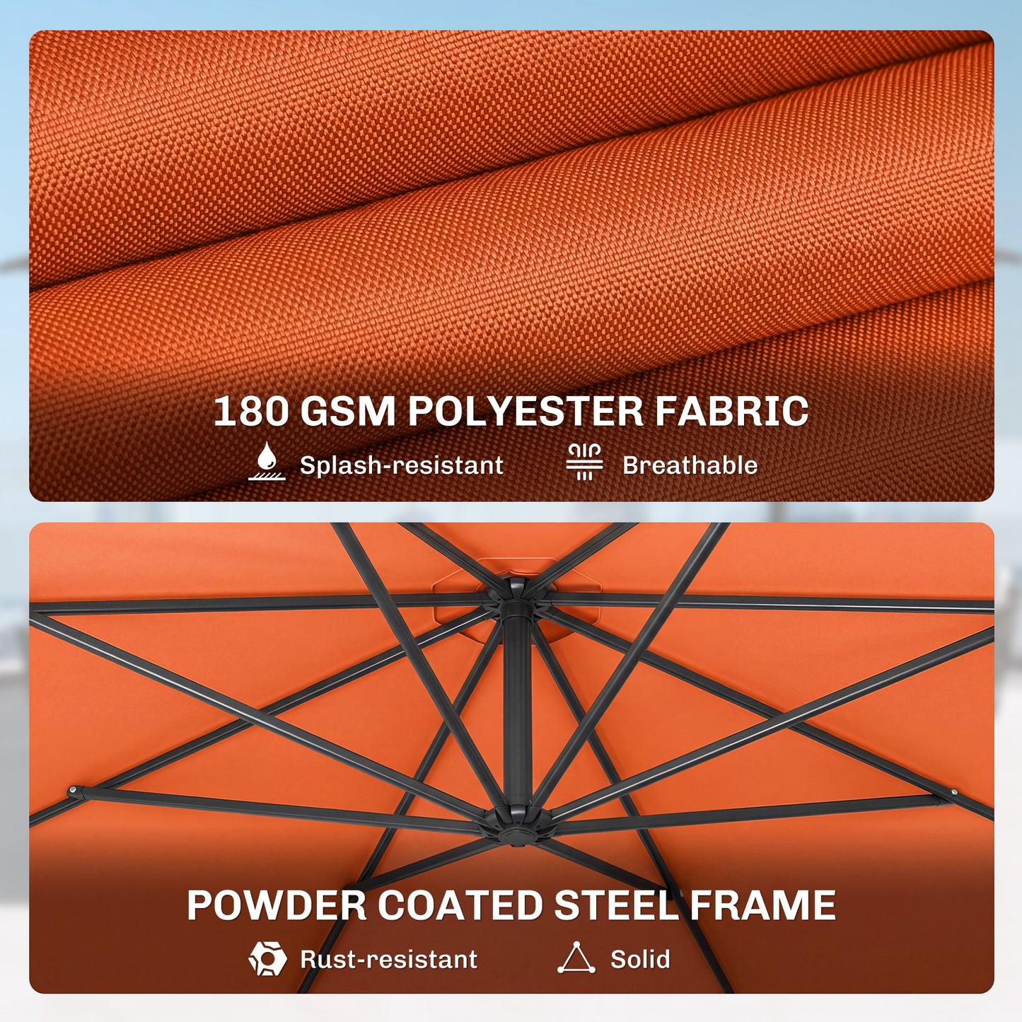 Outsunny 3m Overhanging Cantilever Parasol With Cross Base Orange UV Resistant Polyester Umbrella