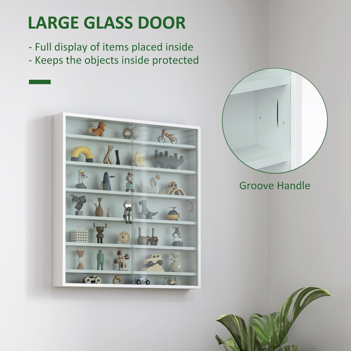 Homcom Six Shelf Display Cabinet With Glass Doors White Wall Display Cabinet Six Adjustable Shelves 11 Positions