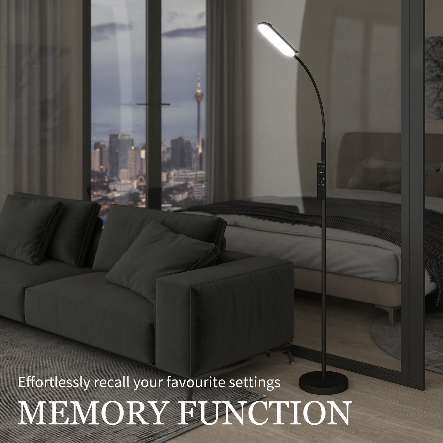 LED Floor Lamp With Remote And Touch Control Dimmable Color Temperature 360 Degree Gooseneck Timer Memory Black