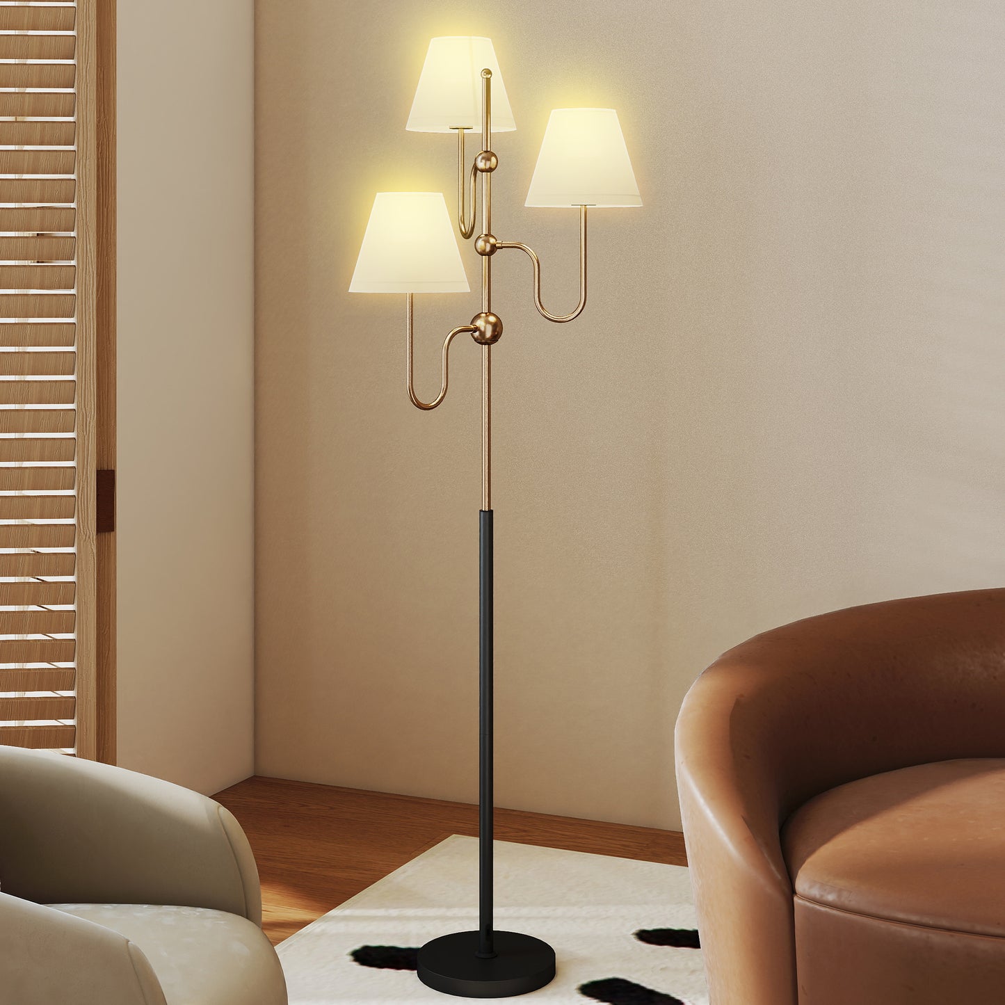 HOMCOM Floor Lamp 165 cm Standing Lamp With 3 Lights and Foot Switch For Living Room Bedroom Office E27 Base 40W Max