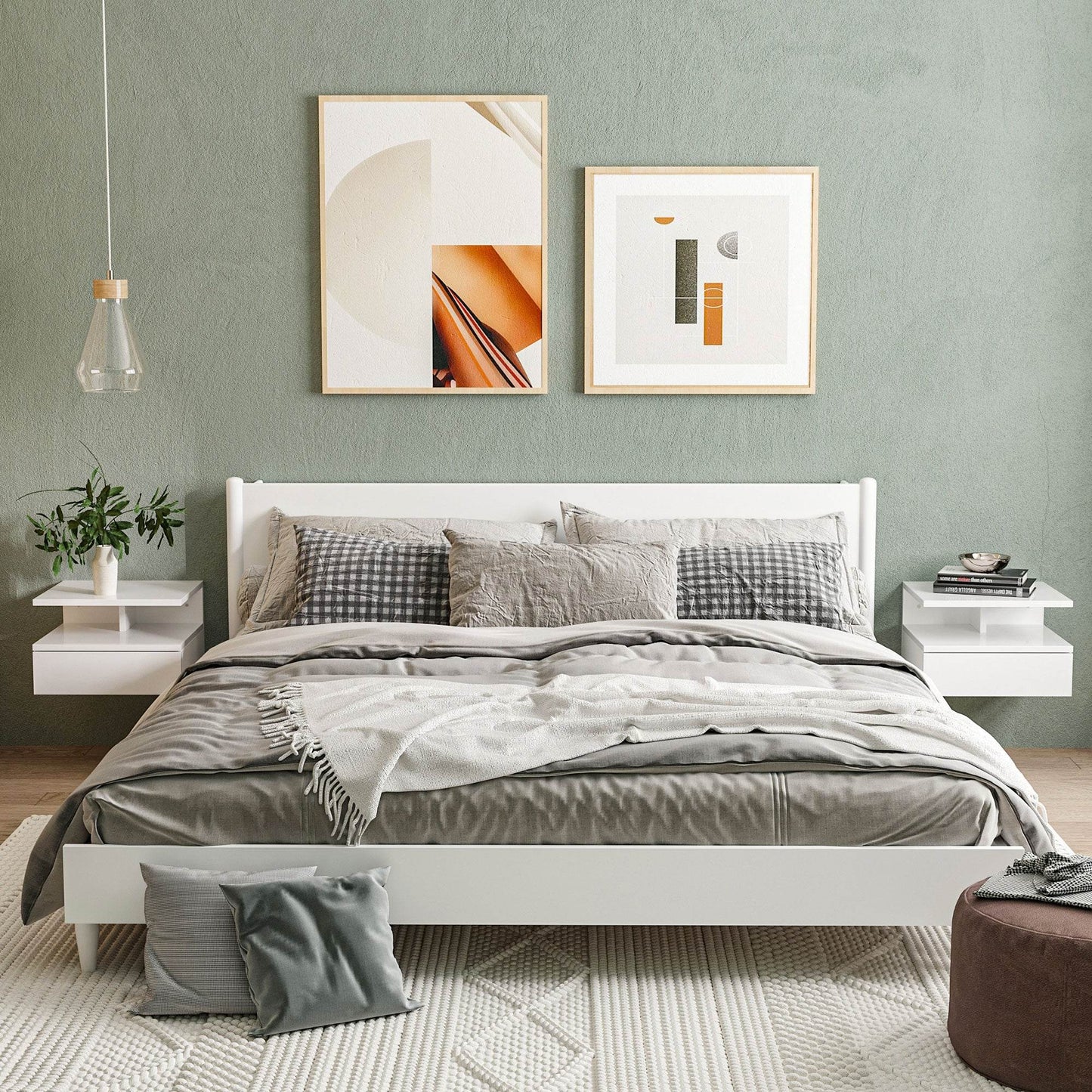 Set of Two Modern Floating Nightstands - High Gloss White - ALL4U RETAILER LTD