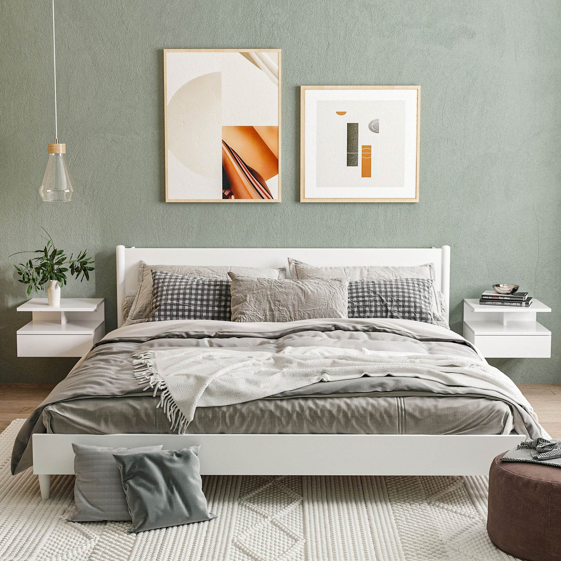 Set of Two Modern Floating Nightstands - High Gloss White - ALL4U RETAILER LTD