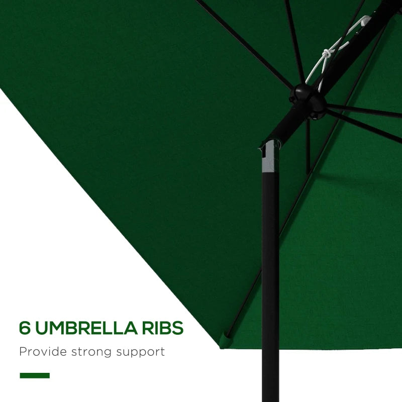 Outsunny Rectangular Outdoor Parasol - 2 x 3(m) Market Umbrella with Crank, Push Button Tilt, 6 Ribs, Aluminium Pole - Green - ALL4U RETAILER LTD