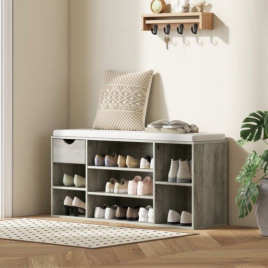 HOMCOM Shoe Storage Bench With Padded Cushion Grey For Entryway With Large Capacity And Easy Access
